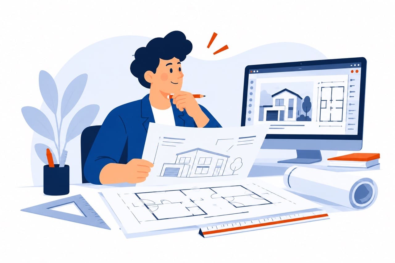 Professionnel réalisant un plan architectural